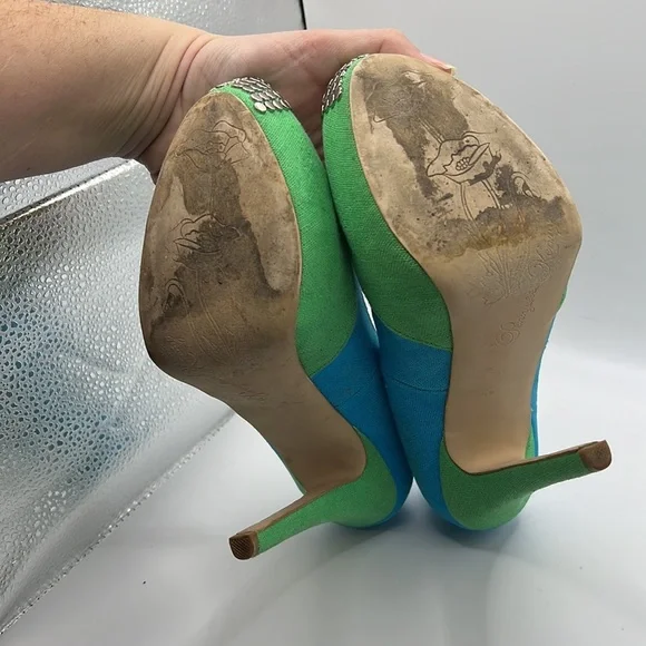 Penny Loves Kenny High Heels Stilettos Pumps Shoes Green Blue Womens 7.5 M - Picture 5 of 16